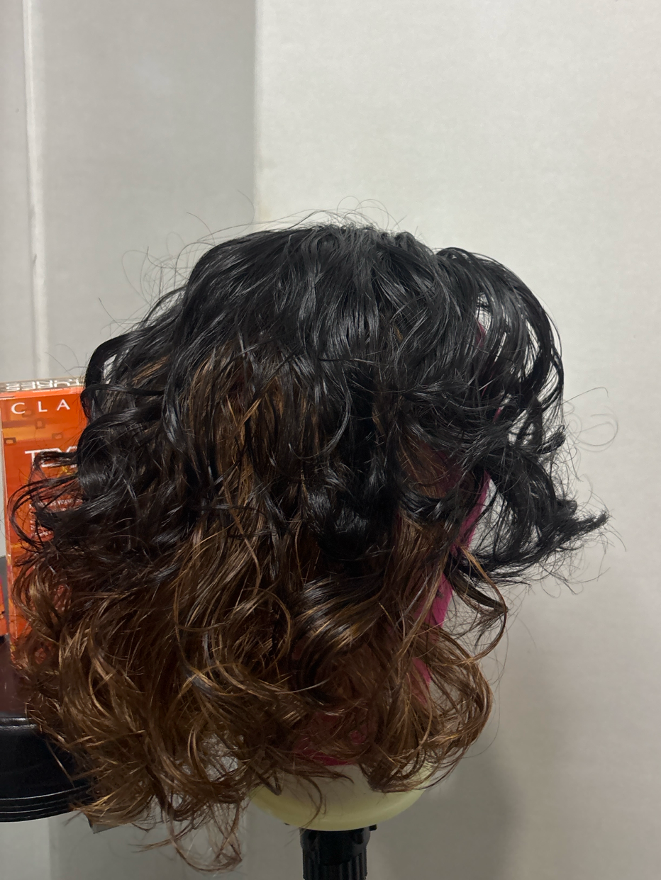 Curly Ombre Wig – Black to Bronze 12 Inch
