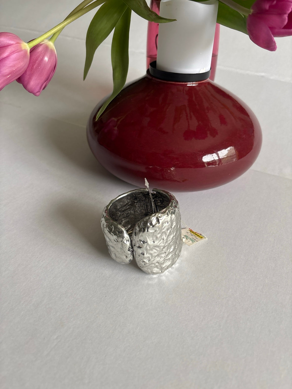 Silver Tone Hammered Cuff Bracelet Statement Jewelry