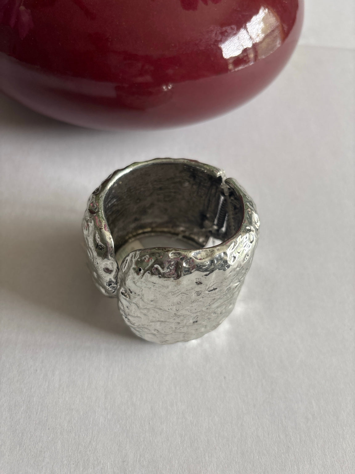 Silver Tone Hammered Cuff Bracelet Statement Jewelry