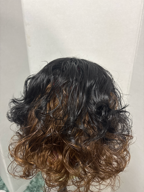 Curly Ombre Wig – Black to Bronze 12 Inch
