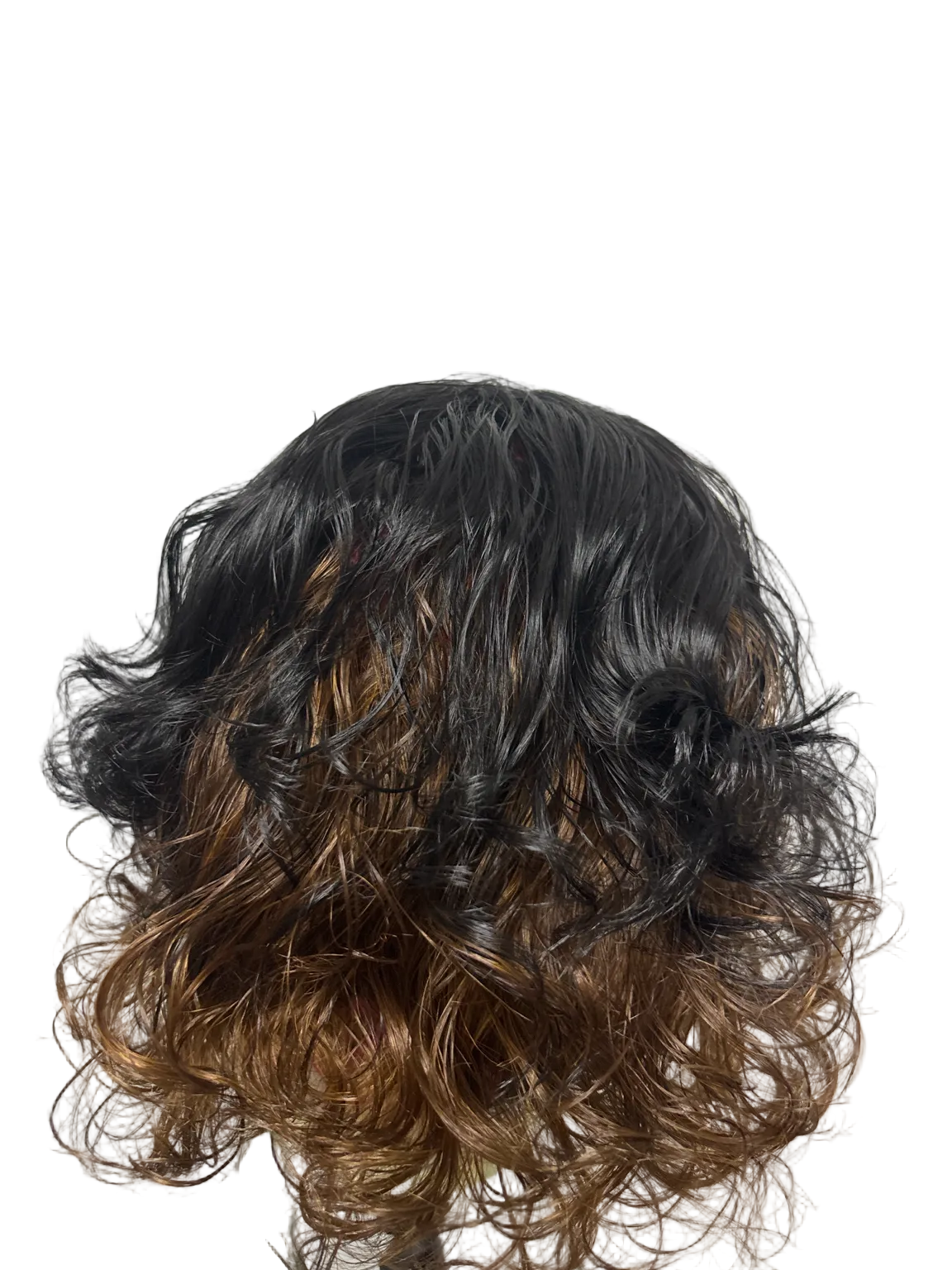 Curly Ombre Wig – Black to Bronze 12 Inch