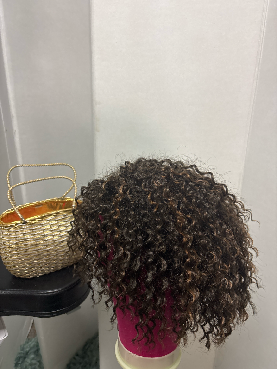 Curly Highlight Full Wig – Natural Brown Blend 12 Inch