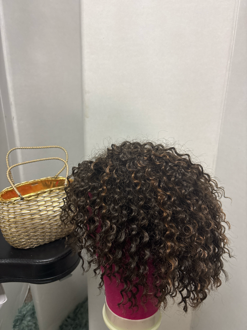 Curly Highlight Full Wig – Natural Brown Blend 12 Inch