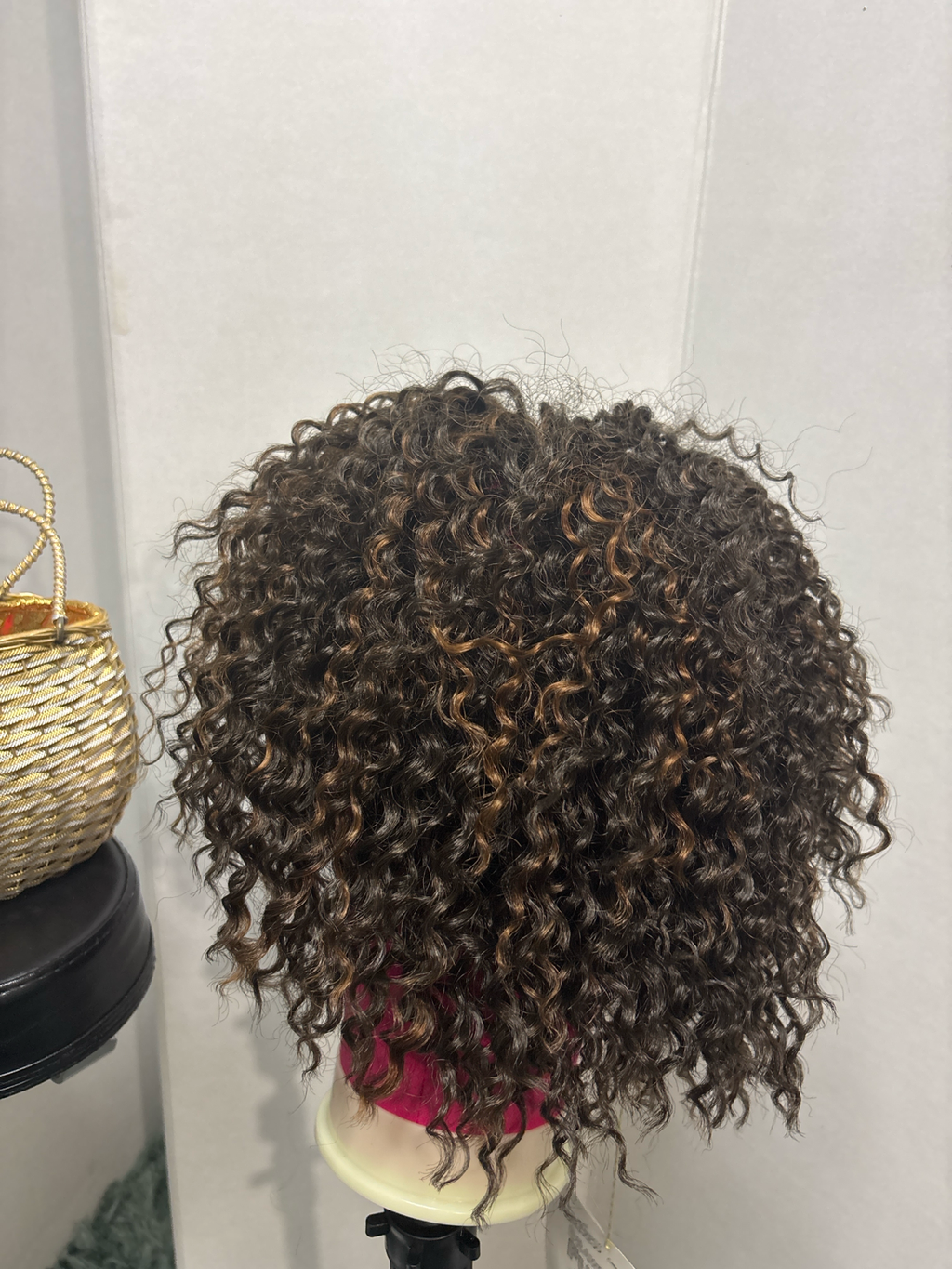 Curly Highlight Full Wig – Natural Brown Blend 12 Inch