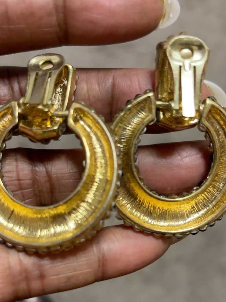 Black & Gold Beaded Hoop Clip on Earrings