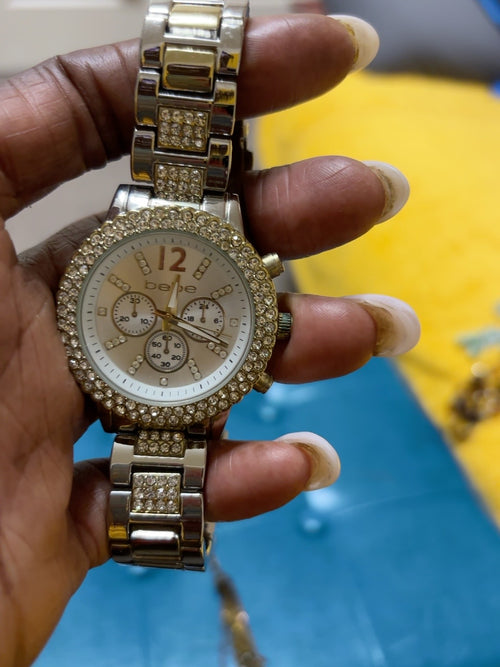 BEBE Two-Tone Gold & Silver Crystal Watch