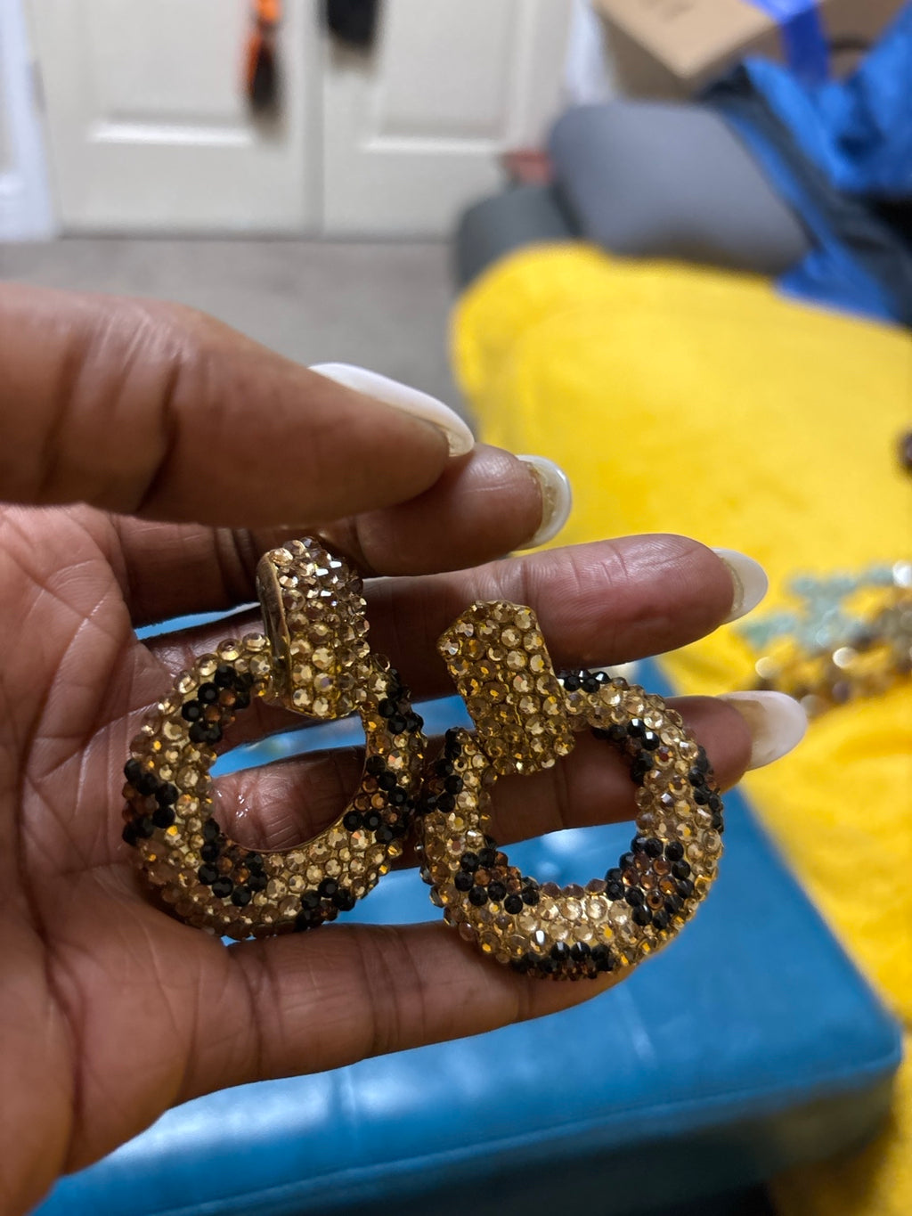 Black & Gold Beaded Hoop Clip on Earrings