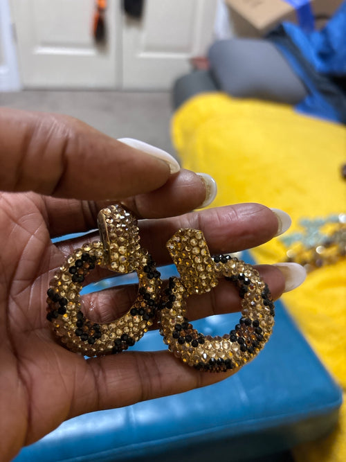 Black & Gold Beaded Hoop Clip on Earrings