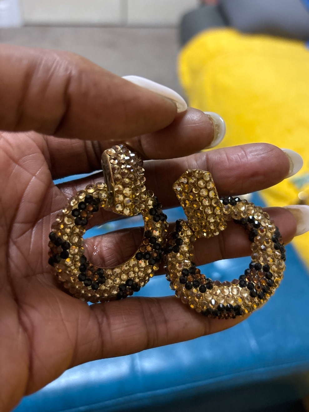 Black & Gold Beaded Hoop Clip on Earrings