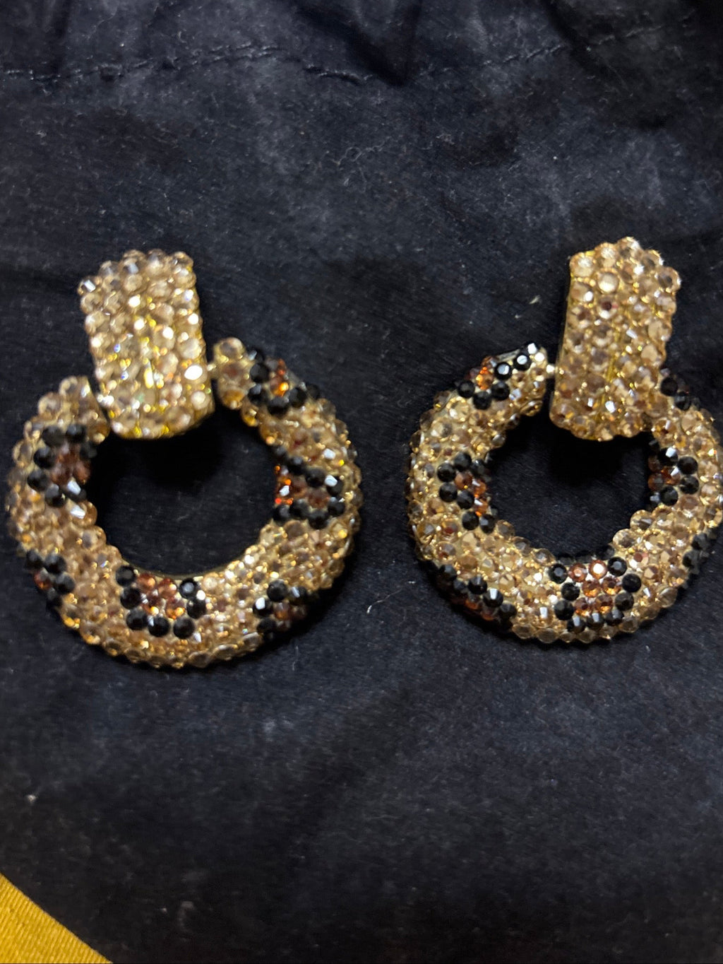 Black & Gold Beaded Hoop Clip on Earrings