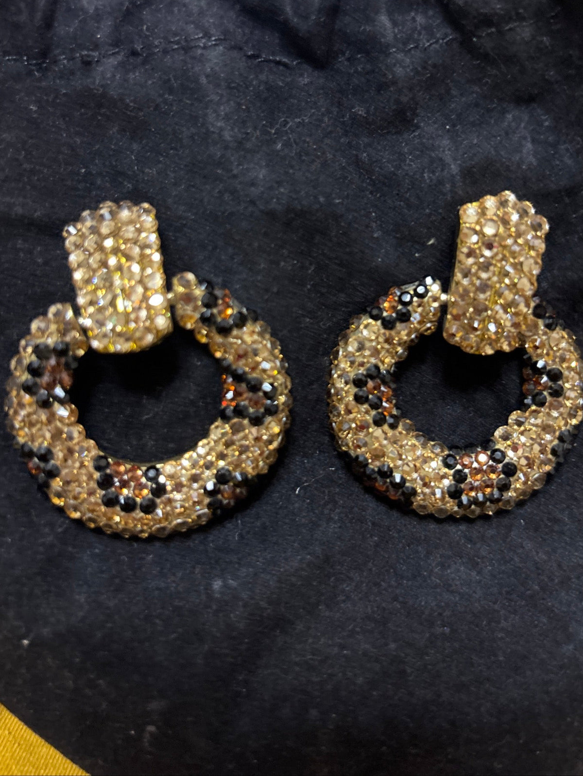 Black & Gold Beaded Hoop Clip on Earrings